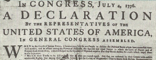 The heading of the special copy of the Declaration of Independence which was hand-lettered on parchment and signed on 2nd August 1776