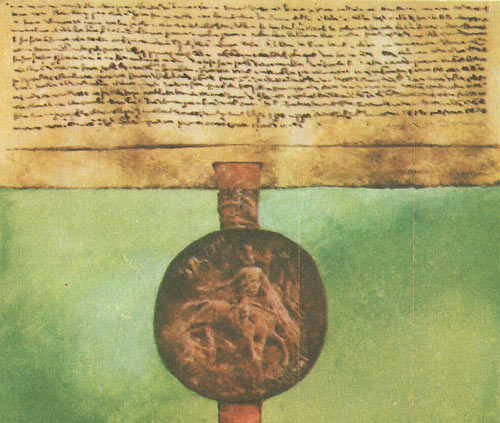 The last part of Magna Carta showing the imprint of the Seal on the wax