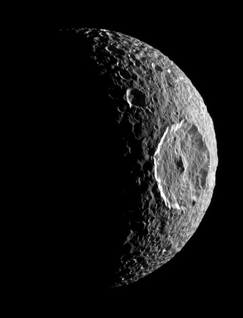 Mimas from Cassini showing crater Herschel