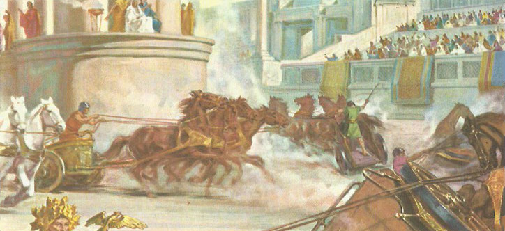 Rounding the meta at a chariot race in Rome