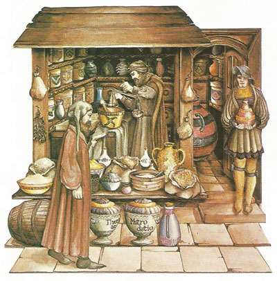 A pharmacy in the Middle Ages