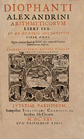 Title page of the 1621 edition of Diophantus' Arithmetica