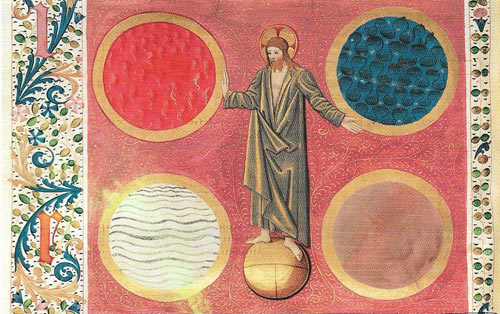 A 15th-century illustration of Christ surrounded by the four elements