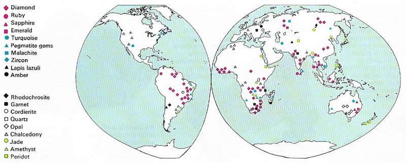 Gem-producing regions of the world