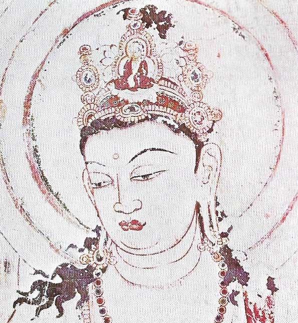  A mural painting of a Buddhist deity in the Kondo of Horyuji temple, Nara.