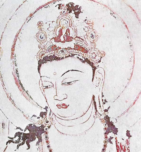 A mural painting of a Buddhist deity in the Kondo of Horyuji temple, Nara.