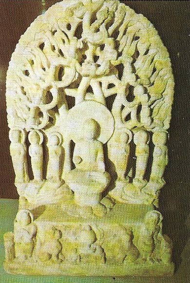 The Buddhist school of sculptures produced this white marble stele in the early part of the fifth century AD.