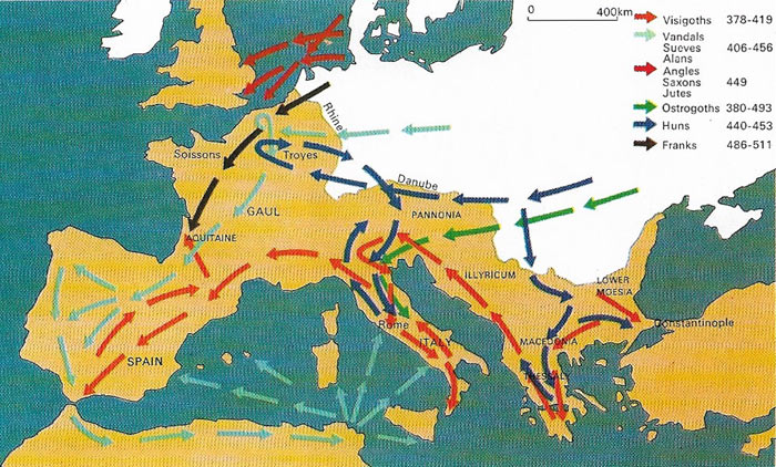 A chaotic wandering of barbarians within the confines of the Western Empire followed the collapse of the Rhine and Danube frontier.