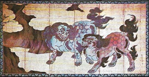 These lion dogs are attributed to Kano Eitoku (1543-1590), one of the greatest painters of the Kano school.