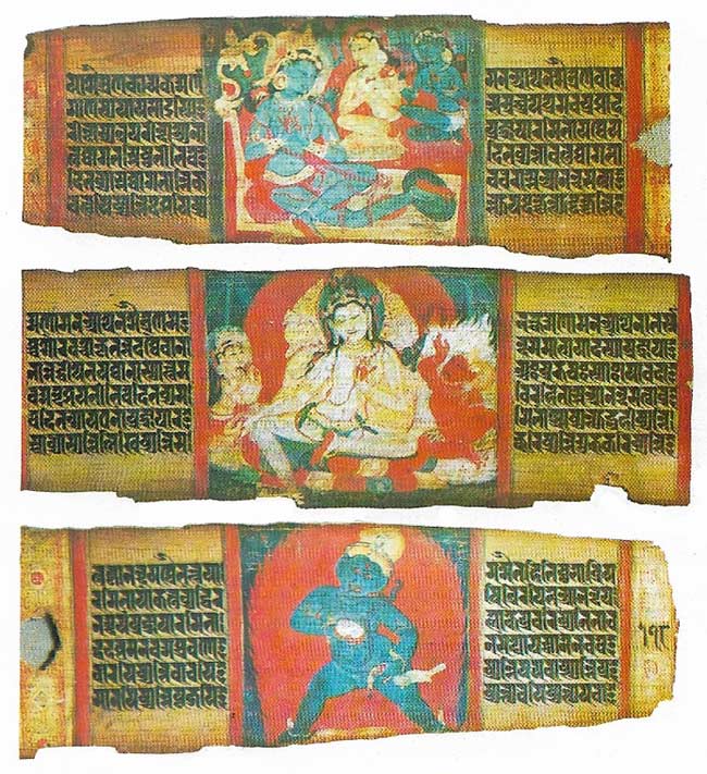 These palm leaf illuminated manuscripts of the 12th century are some of the earliest examples of Indian painting other than wall-painting.