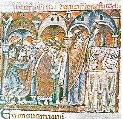 The Decretals of Gregory IX, the manuscript from which this miniature is taken, show the importance attached in the 13th century to the doctrine of transubstantiation.