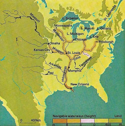 The river systems of the Mississippi and Ohio form one of the largest in the world.