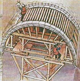 The medieval builder depended as mcuh on resources of wood as on stone because huge scaffods were needed for the construction of vaults and arches.