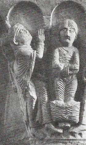 In this detail of capital from the narthex at Vézelay, St Paul (on the left) is praying for the redemption of the world.