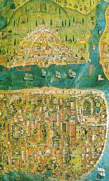 When Constantinople (seen here on a 15th-century map) fell on 1453 a new phase opened in Ottoman history.
