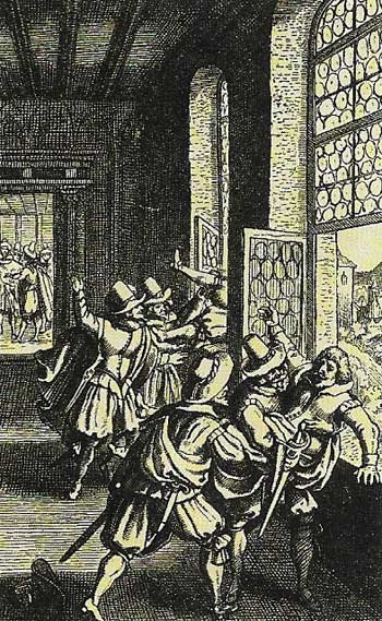 The Defenestration of Prague occurred in 1618 when the Bohemian Protestants hurled two imperial regents from a council window.