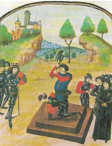 The execution of Edward Beaufort. Duke of Somerset, followed his capture in the Battle of Tewkesbury (1471), the final Yorkist victory that restored Edward IV.