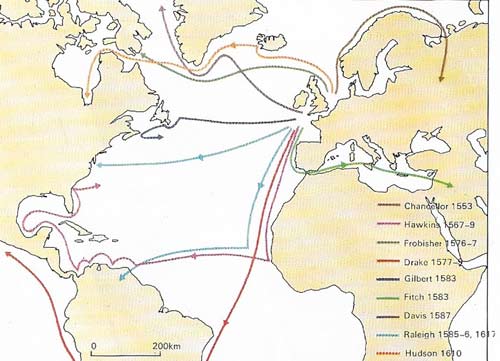 English exploration did not get fully under way until after 1550. Thereafter the main purpose of the voyages was to find a route to the lucrative markets of China and Southeast Asia without infringing on the Spanish and Portuguese possessions that had been apportioned by papal bull in 1493.