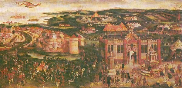The 'Field of the Cloth of Gold' is a painting that commemorates the historic meeting of King Henry VIII of England and King Francis I of France in June 1520 to conclude a long waited peace.
