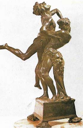 Antonio Pollaiuolo's 'Hercules and Antaeus', a bronze statuette c. 1470-1480, is similar in design to a small painting by Polaiuolo (1429-1498) on the same subject (Virtue) done for Medici.