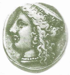 The appearance of the first spring crop meant Persephone's return to earth as Kore the corn-maides, depicted in this medallion.