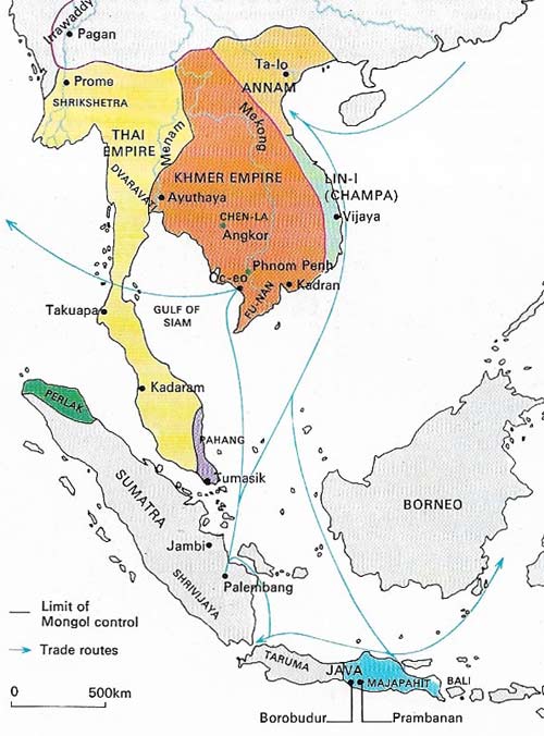 The geographic position of Southeast Asia, lying between India and China at the center of a monsoon system that facilitated sailing to and from both these countries, explain much of its cultural development and historical importance.