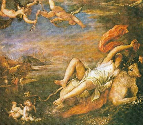Titian's 'The Rape of Europa' (1559-1562) is one of the set of mythologies painted for Philip II, King of Spain and Emperor, Titian's principal patron in the later part of his career.