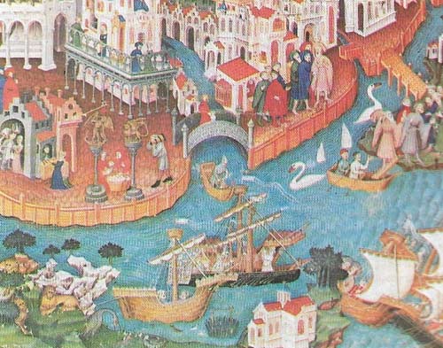 Venice at the time of Marco Polo's departure for Asia in 1271 (depicted imaginatively in this book illustration) was the busiest port in the world.