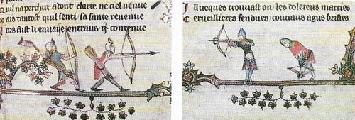 The skill of the English archers paved the way for several victories, the crossbow (right) was an effective weapon that had been used to deadly effect in the Crusades.