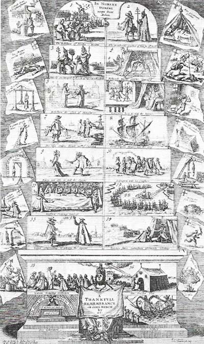 Fear of 'popish plots' and invasions haunted Elizabeth's reign, this illustration of the various insurrections of the Catholics since 1550 forms part of a broadsheet on which a ballad recounting the same events was printed for sale to professional balladeers.