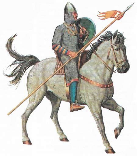 The knight, armed and mounted, was at the center of feudal society. Only an elite could afford the costly equipment.