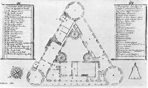 The plan of Longford Castle, Wiltshire (1580), in the form of a triangle with a round tower at each corner, symbolizes the Trinity, God the Father, Son and Holy Ghost.