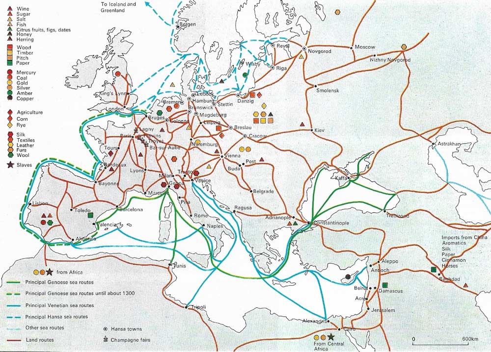The number of trade routes, by both land and sea, increased during the High Middle Ages.