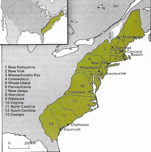 13 colonies in America.