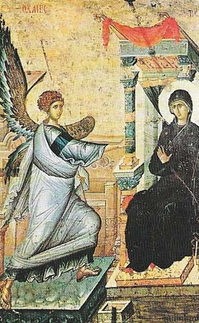 The 'Annunciation' is one side of a double-sided icon in the National Museum, Ohrid, Yugoslavia.