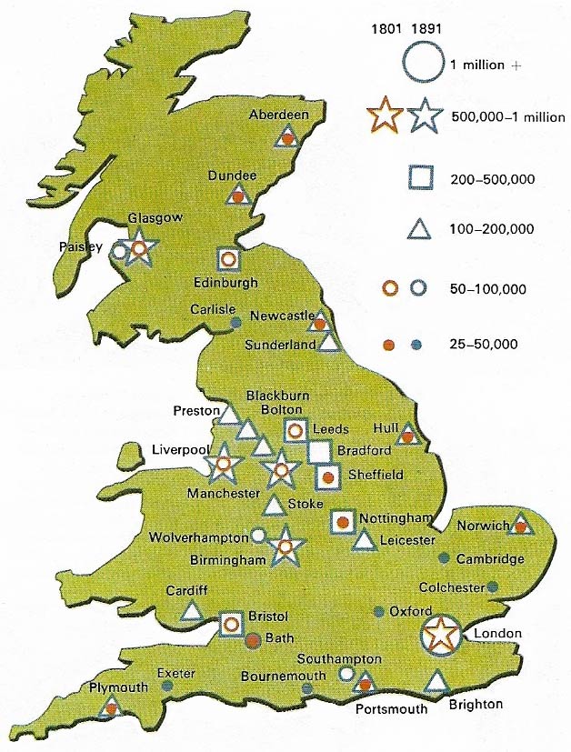 The Industrial Revolution and its attendant dramatic population growth in the 18th century created a predominantly urban society by 1900, when 77 percent of the population lived in towns.