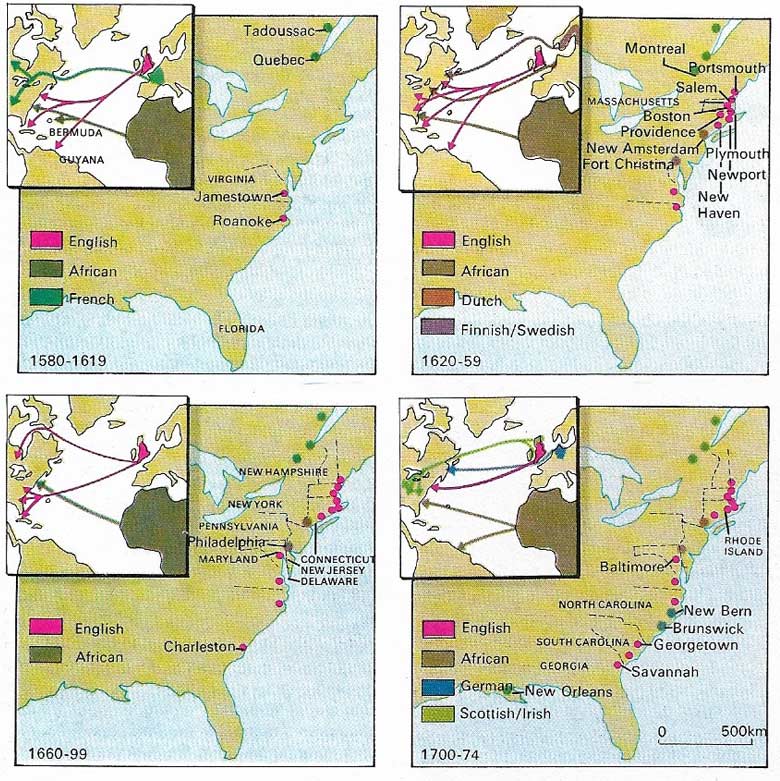 Patterns of migration from Europe to North America