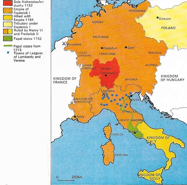 The territorial achievements of Frederick II, culminating in the Battle of Bovines (1214) at which he defeated his last remaining opponents, were the fulfilment of German imperial ambition.