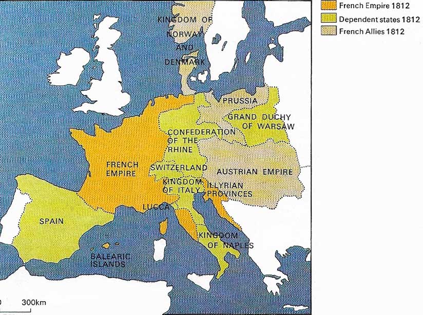 Almost all Europe in 1812 was either ruled directly by Napoleon or members of his family, or allied with him.