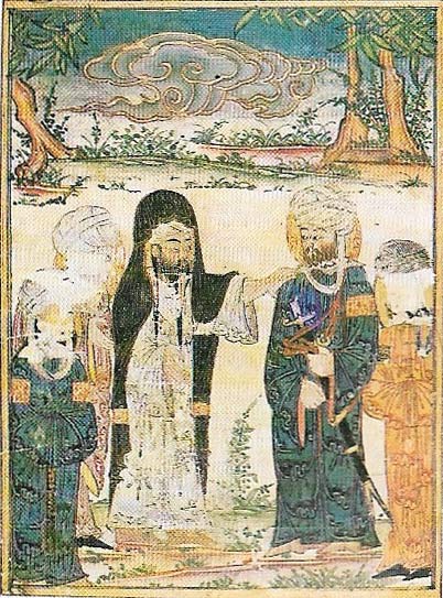 Mohammed designated Ali as his immediate successor according to the doctrine of the Shiites, and by the evidence of this miniature.