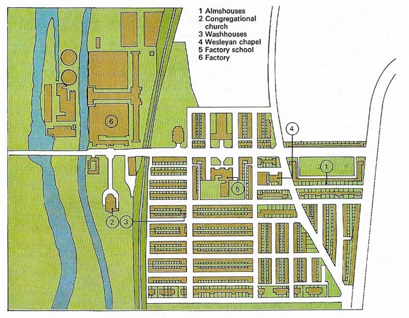 Regular grid-iron patterns of workers' housing were built, providing the basic amenities of sanitation and water.