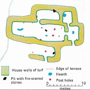 This plan of a house excavated at L'Anse-aux_Meadows in Newfoundland can be dated to the 11th century.