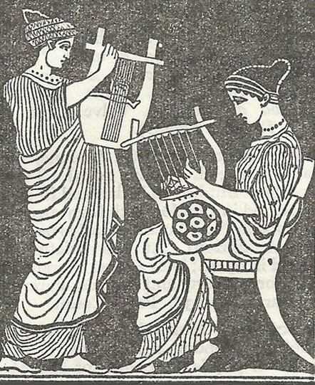 Lyre players. From a Greek vase in the Munich Museum